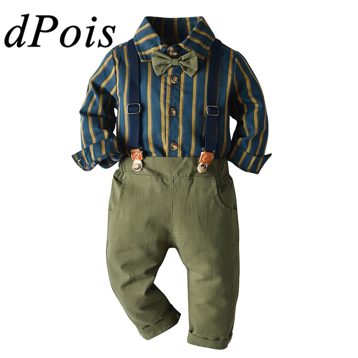 Kleinkind Baby Junge Outfit Lange Ärmel Revers Gestreiften Hemd Hosenträger Hosen Gentleman Anzug für Jungen freundlicher Party Kostüm setzt