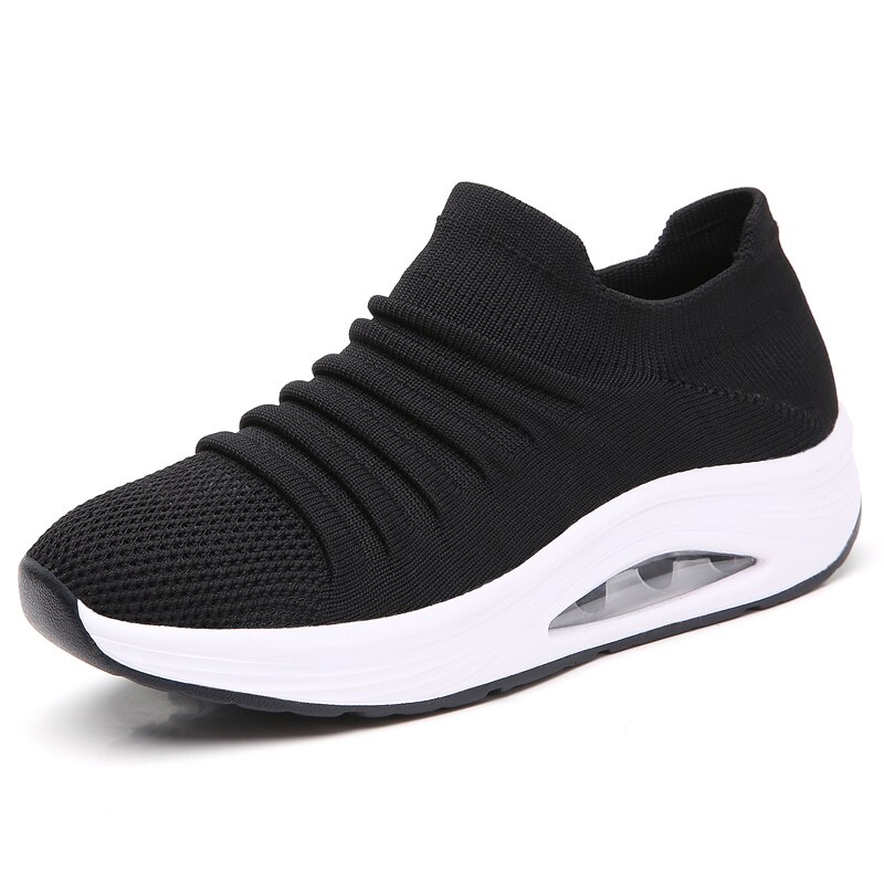 Recoisin Herfst Platform Platte Vrouwen Schoenen Ademend Mesh Casual Schoenen Vrouw Slip-On Dikke Bodem Dames Chunky Sneakers: Black / 41