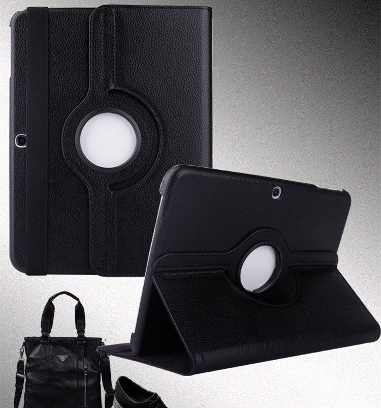Dla Samsung Galaxy Tab 4 10.1 cal T530 T531 T535 SM-T530 SM-T535 Tab4 Tablet 360 obracanie przypadku klapki skórzane pokrywy Funda Capa: black