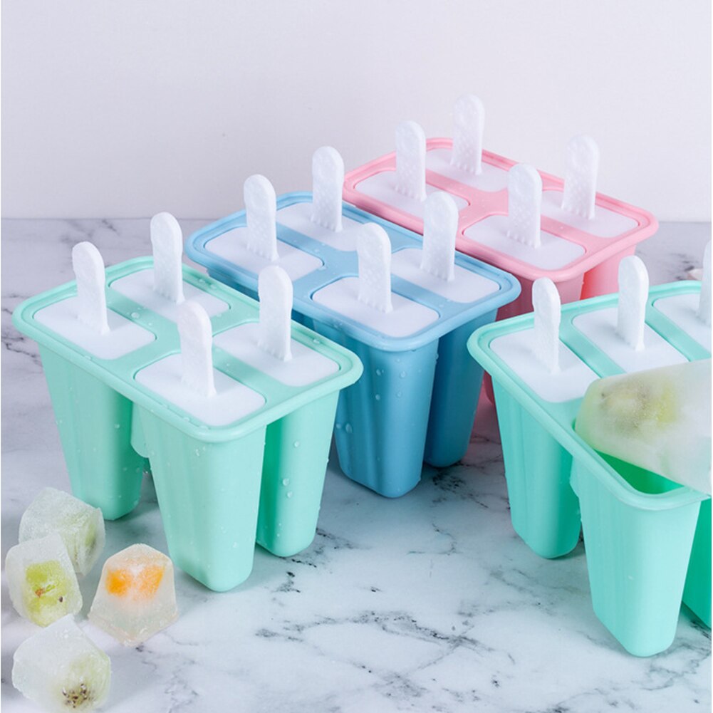 Molde de silicona reutilizable para hacer helados para niños, 4 cavidades, herramientas de bricolaje con embudo y cepillo de limpieza, barra, 3 uds.