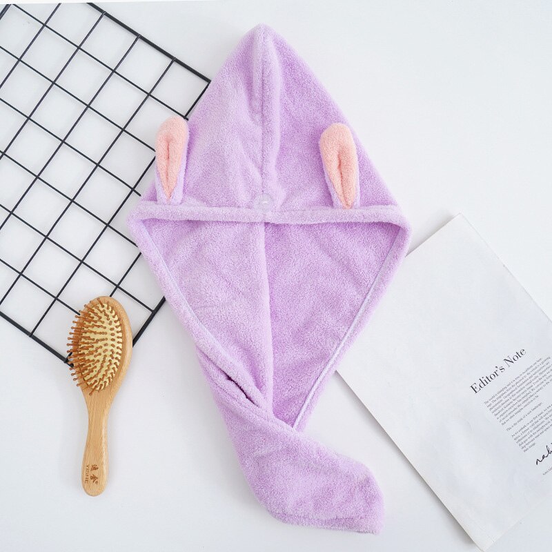 Gorro de pelo seco con orejas de conejo, Toalla de baño de secado absorbente fuerte de terciopelo, gorro para secar el pelo, especial, ultrasuave, tlsm: C1604-1A-VT