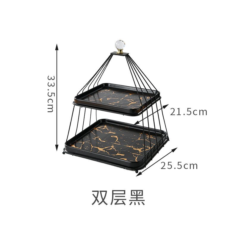 double layer fruit shelf three layer ceramic square plate cake food display shelf afternoon tea dessert tray rack: Black double deck