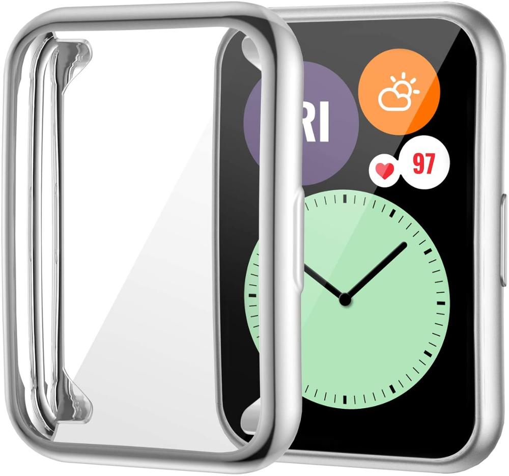 Funda chapada para Huawei Watch fit 2, accesorios para reloj inteligente, Protector de pantalla integral de parachoques de TPU, funda de reloj Huawei fit2: Beige