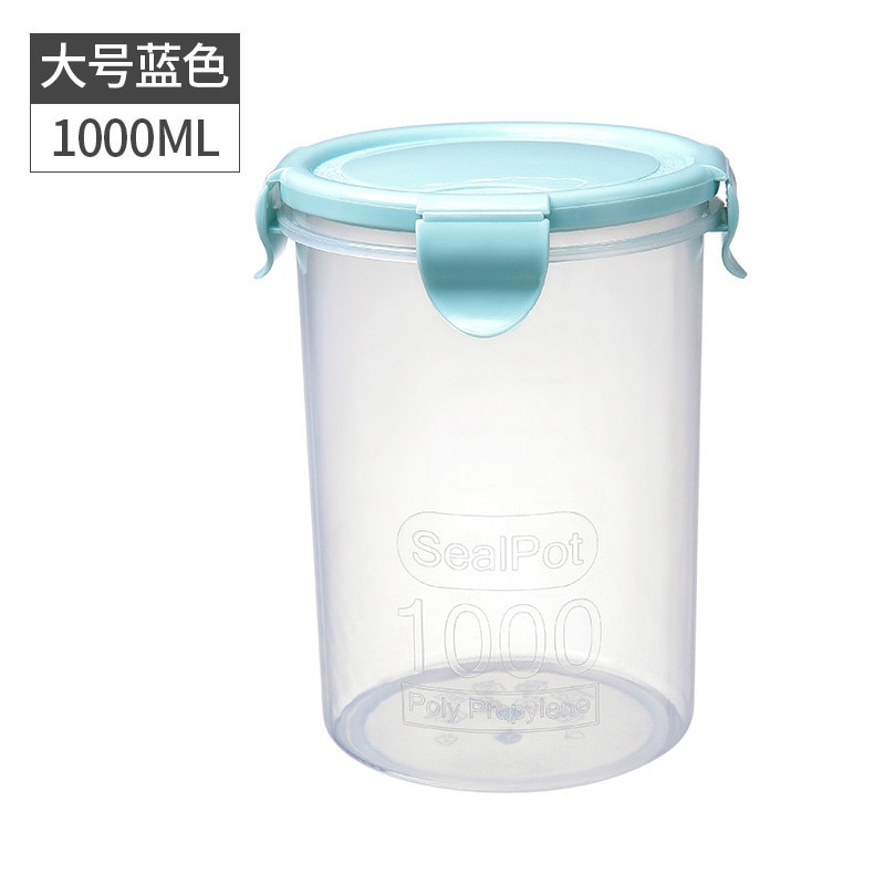 Transparent Plastic Sealed Jar Refrigerator Fresh-Keeping Jar Kitchen Grain Storage Box Food Storage Jar: 1000ml  Blue