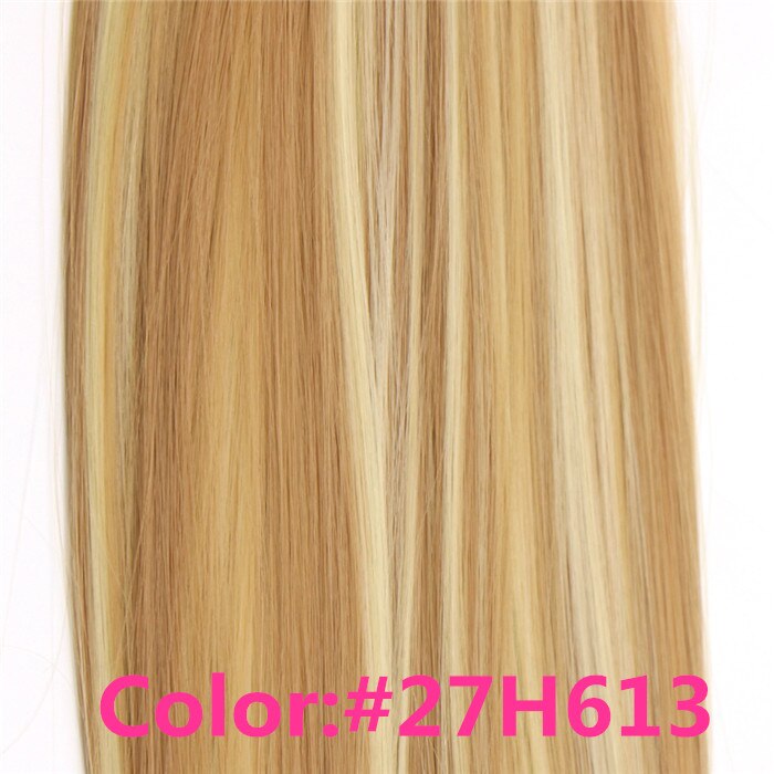 Feibin clip in hair extensions syntetisk hår 22 tommer 55cm langt lige hårstykke varmebestandigt  c46: 27/613#