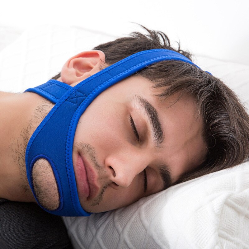 Anti snarkbälte sluta snarka hakband kvinna man natt sova stödhjälpmedel snarkskydd käke snarkpropp bandage: Blå