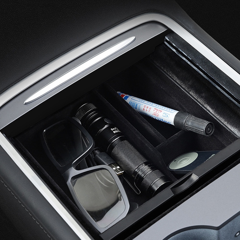 Tesla Model 3/Y Original Car Armrest Box Storage Organizer Containers Center Console Holder Flocking Storage Box