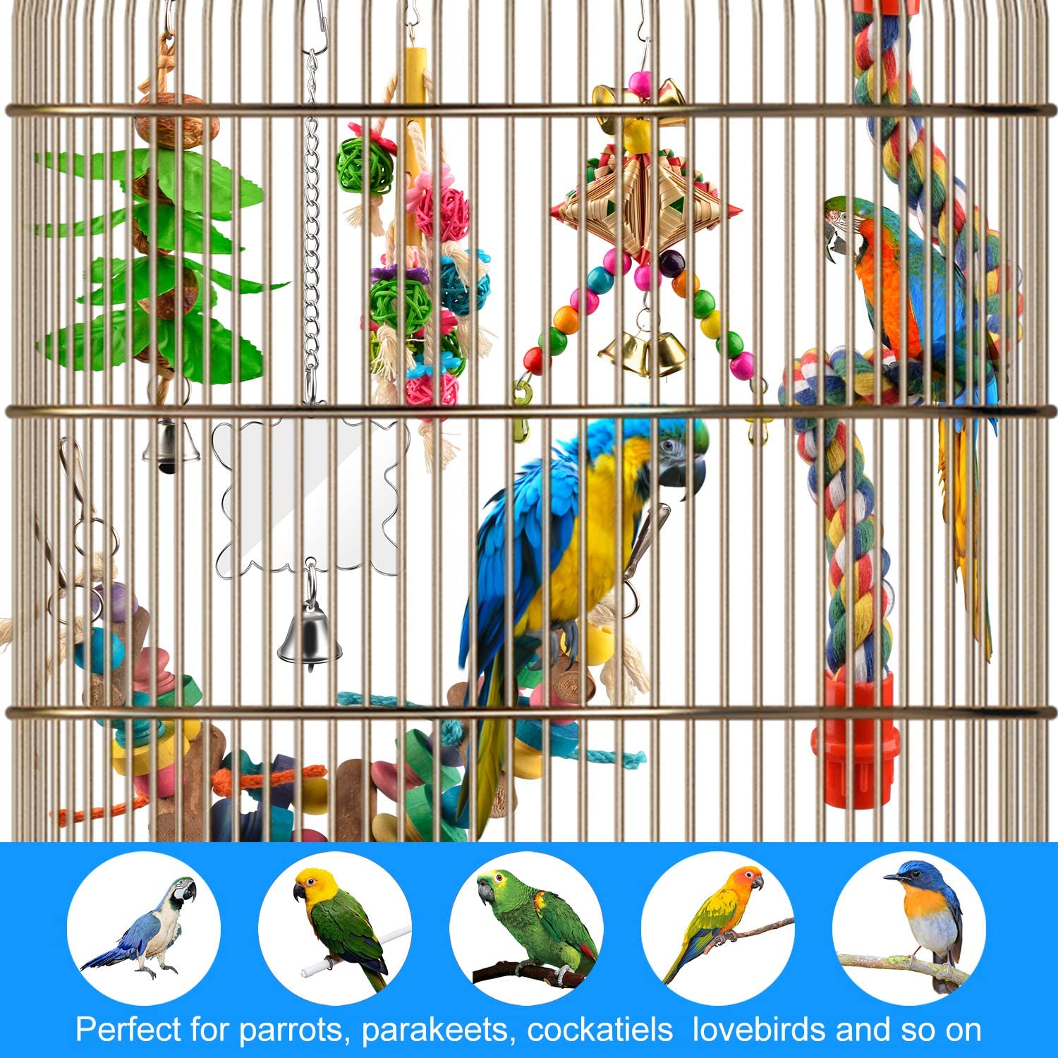 Columpio para aves de juguete, 6 uds., columpio para masticar, para loros, canarios, perchas colgantes con campanas, periquitos, juguetes para masticar
