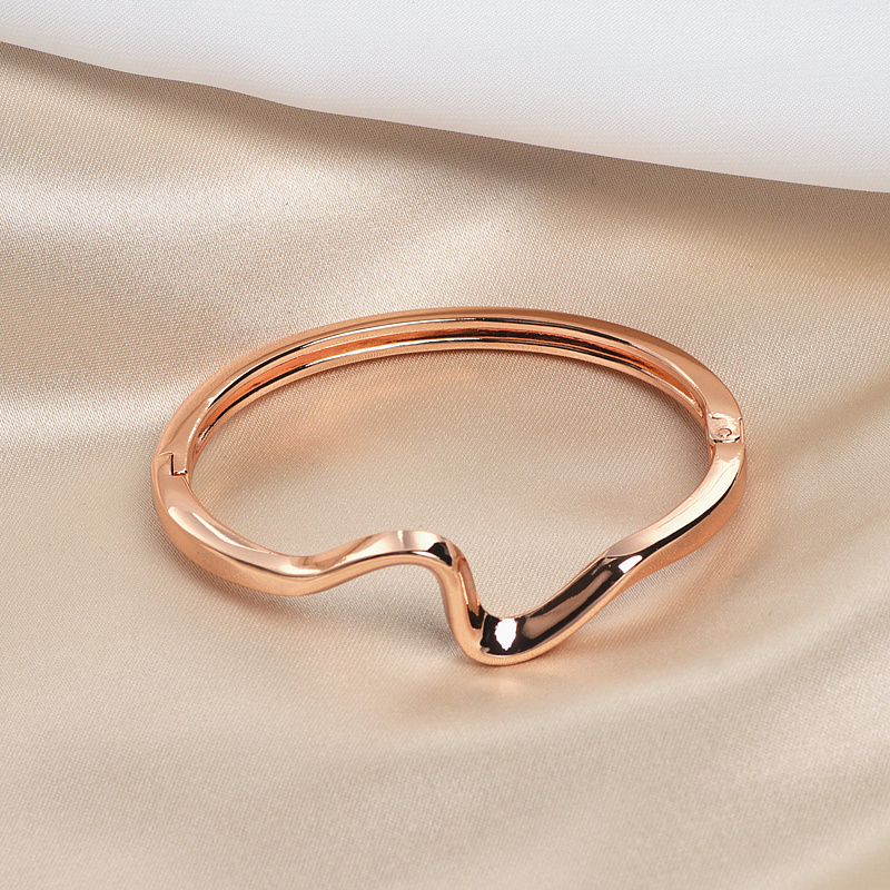 Trendy Classic Cuff Bangles For Women Rose Gold Color Charming Geometric Irregular Ripple Opening Bangle Bracelet