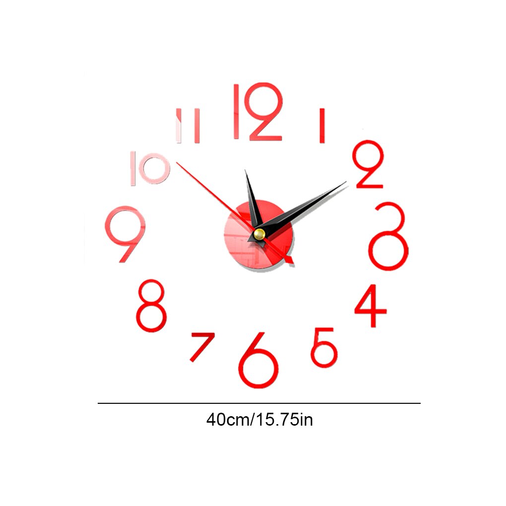 Wall Clock Sticker 3D DIY Hanging Clock Decal Self Adhesive Decoration Wallclock Sticker, Red