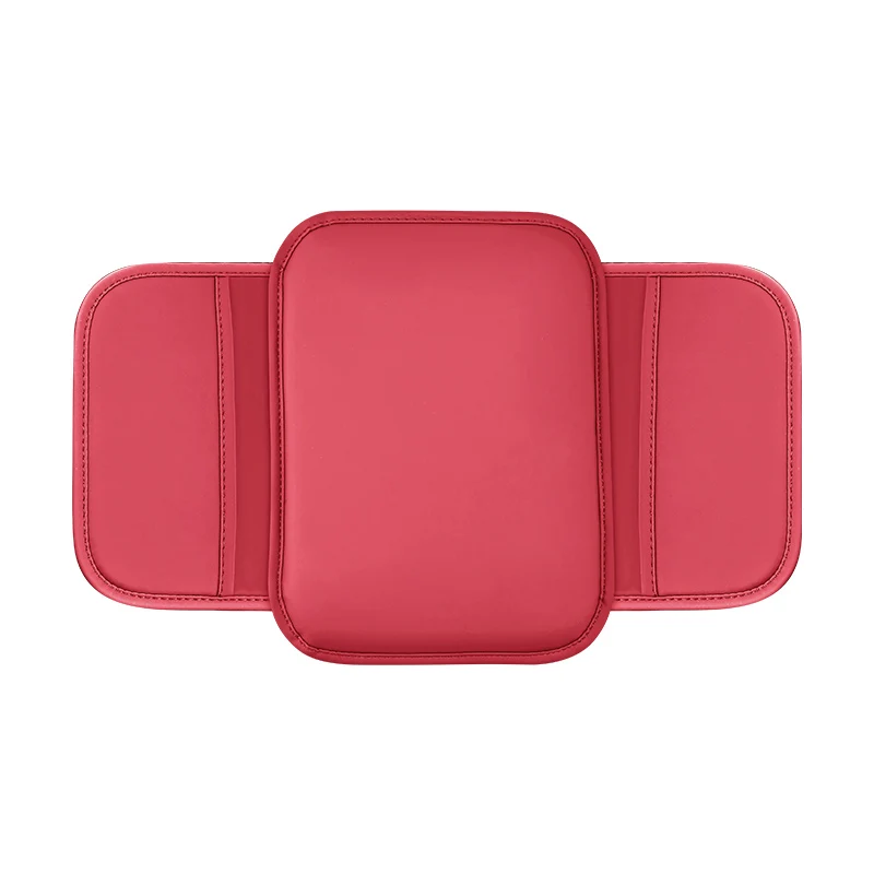 Capa protetora para console central de carro, caixa de apoio de braço atualizada, almofada, descanso de braço, tapete com bolso lateral de armazenamento, couro pu, acessórios para carro: Vermelho