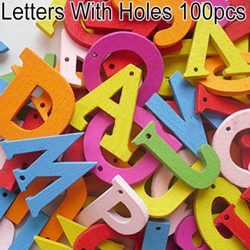 100Pcs Colorful Wood Letters Numbers Wooden Flatback Buttons Alphabet Embellishments Scrapbooking Crafts Tool Sewing Accessories