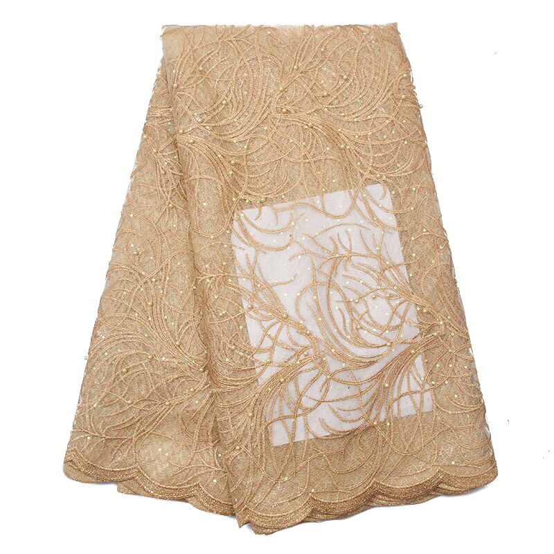 African Lace Fabric French Tulle Lace Fabric Handmade Beaded Stone Nigerian Wedding Fabric 5 Yards