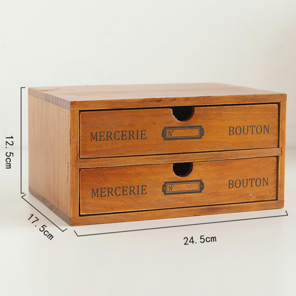 Retro Multi-layer Wooden Desktop 4-layer Drawer Storage Box Cabinet Organizer Supplies