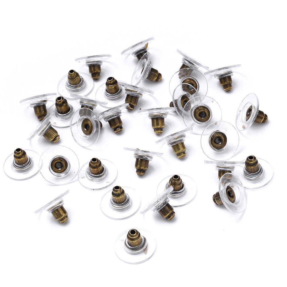 100 st/lot metall örhänge ryggar kula öronproppar proppar guld silver pläterade öron dubbar bak örhänge smycken tillbehör 6*11mm: Brons