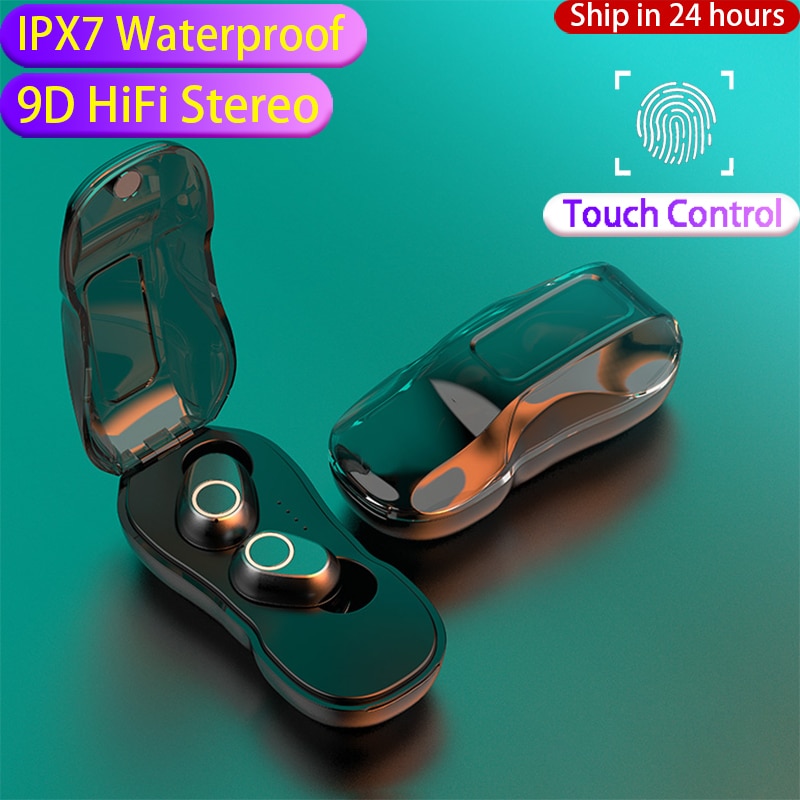 Draadloze oordopjes met bluetooth 5.0 touch control hoofdtelefoons 9d stereo waterdichte oordopjes sportwagenvormige oplaadbox