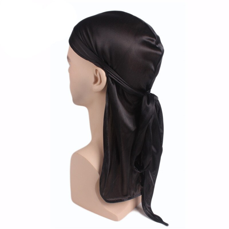 Pandebånd herre silke durags bandana turban hat parykker doo durag biker hovedbeklædning pandebånd pirat hat hårtilbehør: Sort