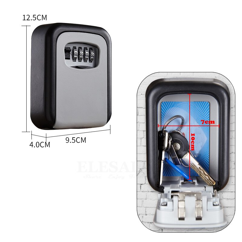 Metal Key Safe Storage Box with 4-Digit Password Lock Home Garage Apartment Spare Keys Hidden Secret Organizer Box