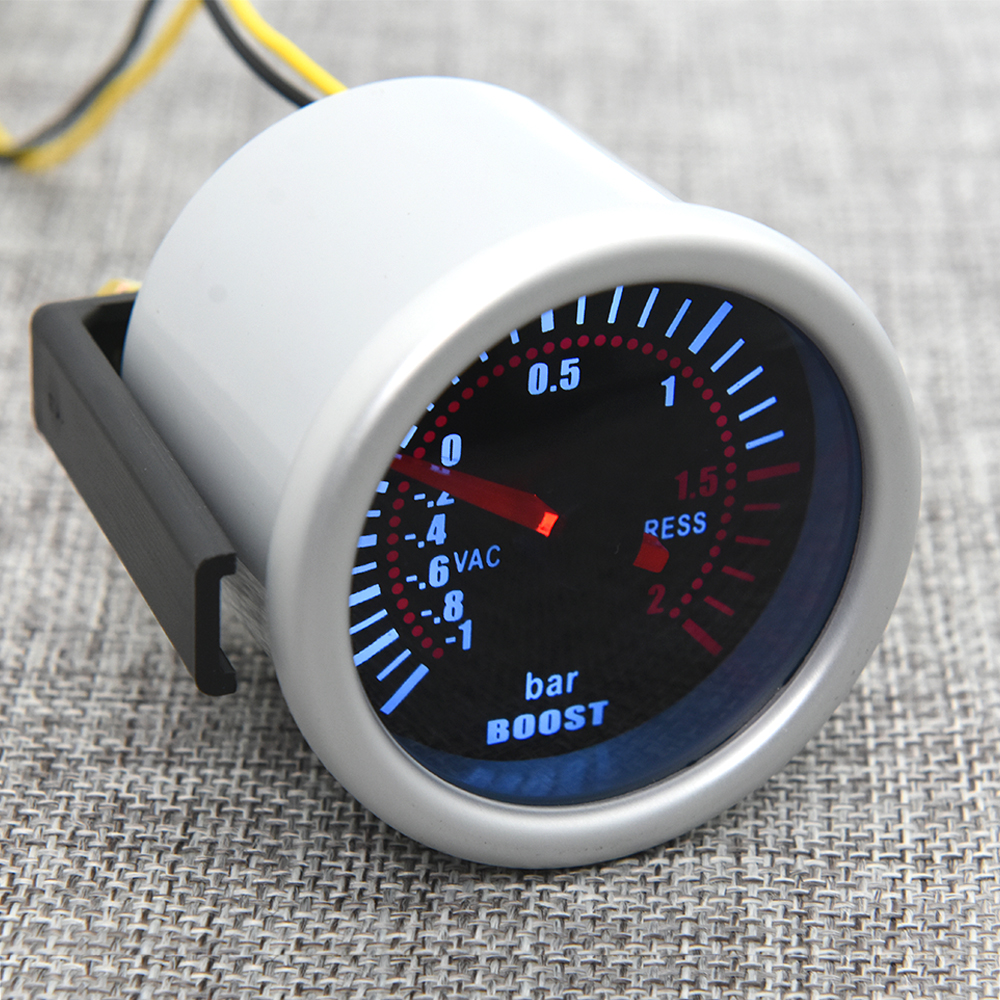 2" 52mm Auto Car Turbo Boost Gauge Universal 12V LED Smoke Len -1~0~2BAR Turbo Boost Gauge Meter with White LED Backlight