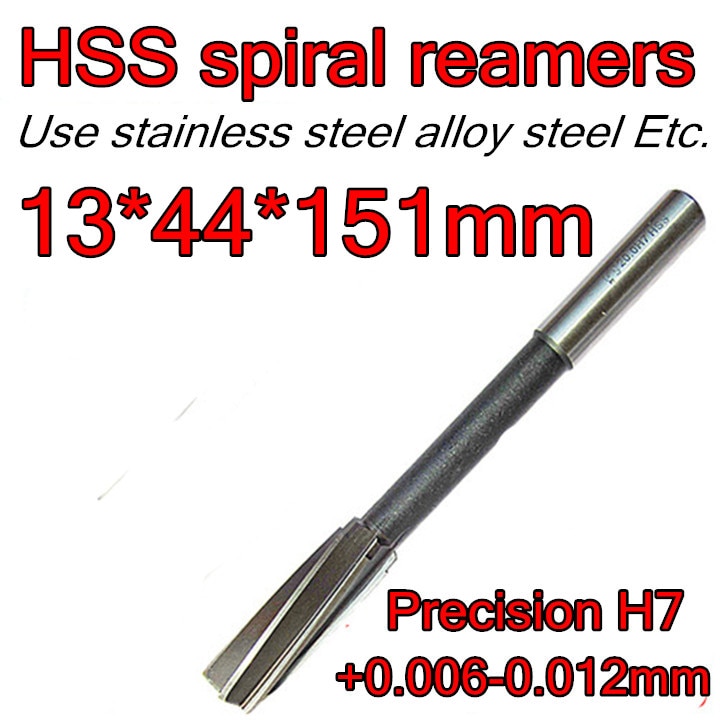 13.0*44*151mm 1 stks Verwerking lengte 44mm Bladsteel 10mm HSS spiraal ruimers boor Precisie H7 + 0.006-0.012mm