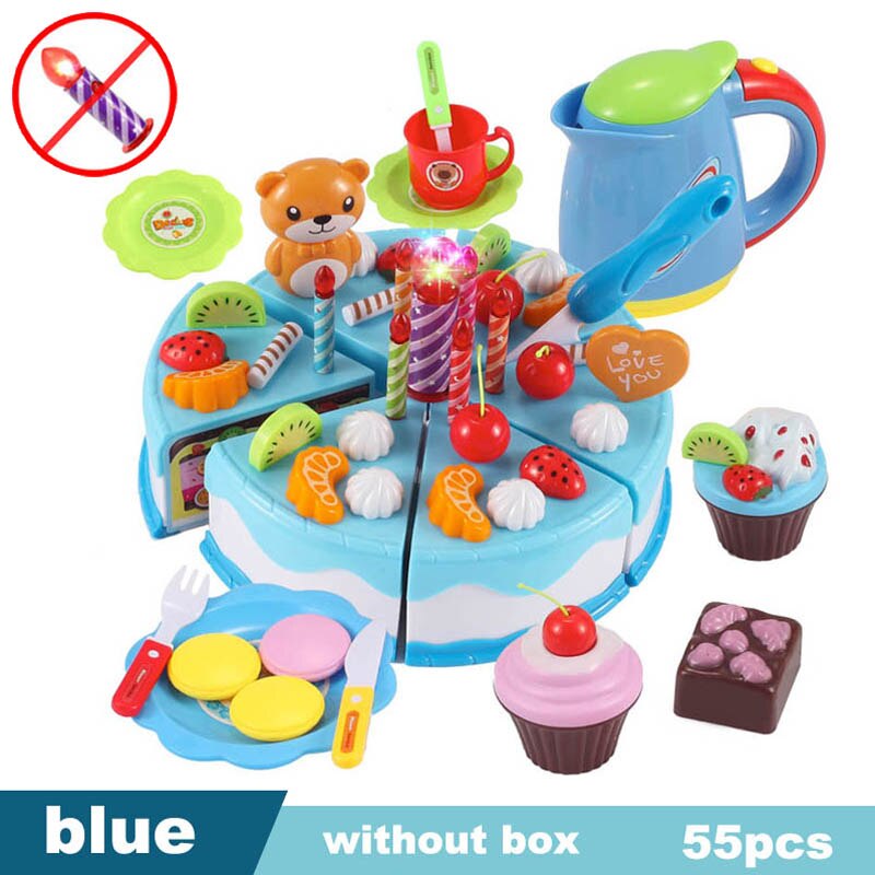 Children Kitchen Pretend Play Toys Cutting Fruit Vegetable Food Miniature Play Do House Education Toy for Girl Kid: 55pcs blue