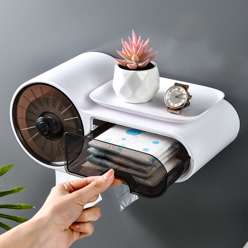 Bathroom Toilet Paper Holder Paper Tissue Box Plastic Toilet Dispenser Wall Mounted Roll Paper Storage Box Free Punching