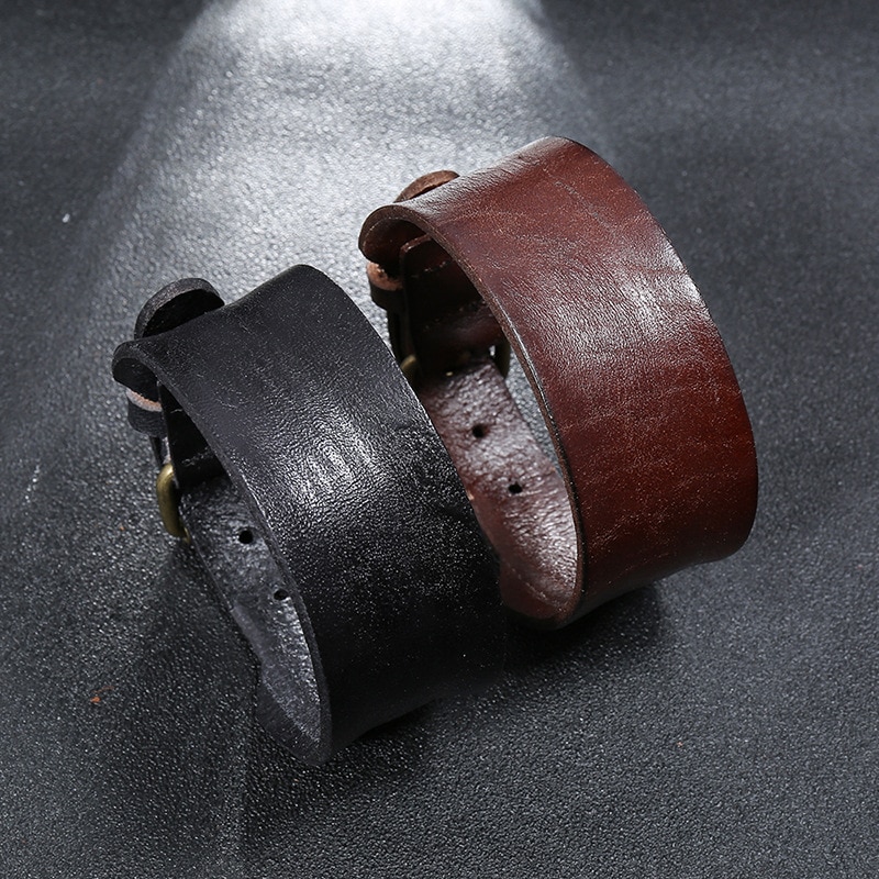 Vintage retro brunt læderarmbånd til mænd punk stil justerbar armbånd armbånd mandlige trendy smykker