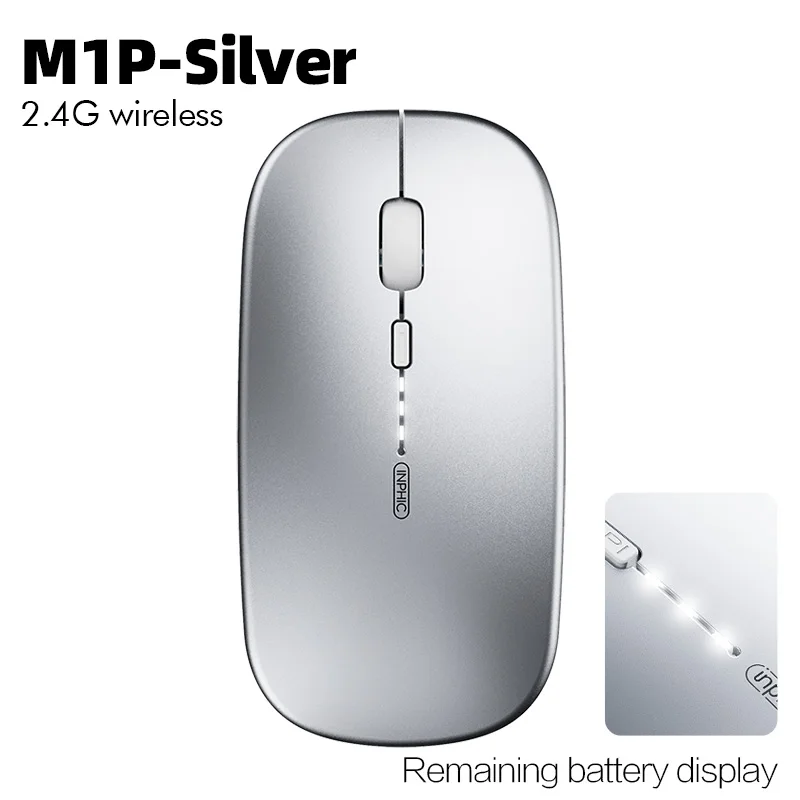 Inphic  m1 Profi kabellose maus, wiederaufladbare, geräuschlose maus, bluetooth-funkmaus mit drei modi, akkuanzeige + usb-c-ladefunktion: Lila