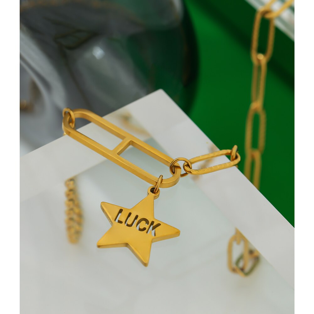 Yhpup 316 Rvs Hanger Ster Ketting Metalen Textuur Goud Kraag Подвеска Collier Sieraden Voor Vrouwen