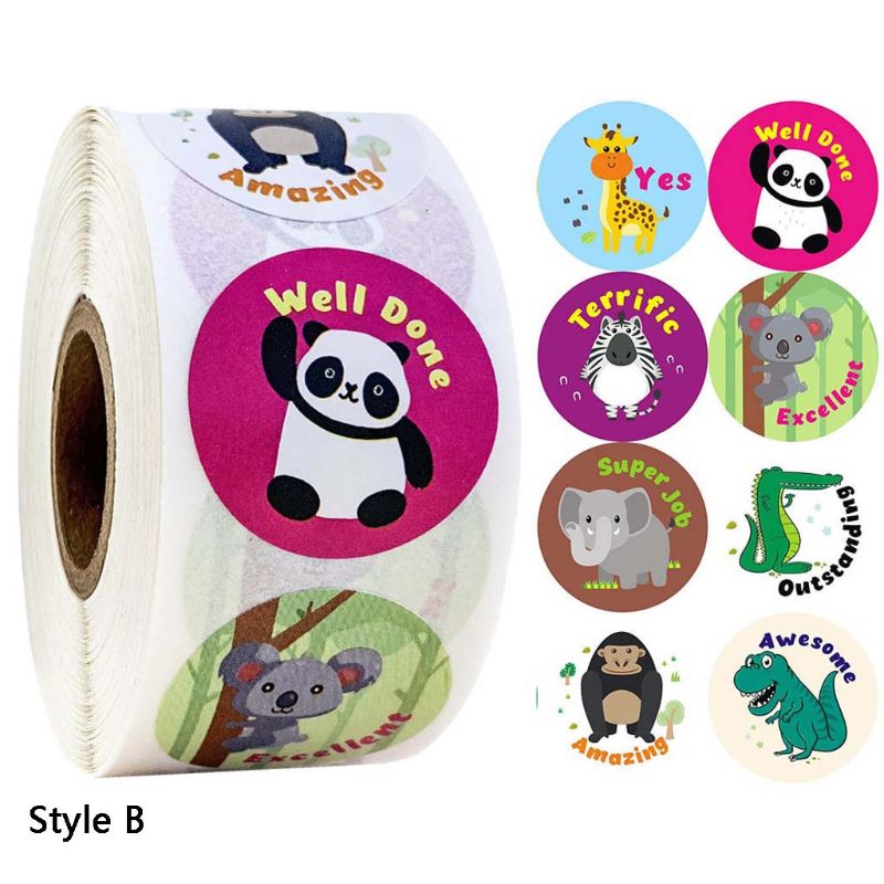 500pcs/roll Cute Cartoon Animal Stickers Diary Scrapbooking Teacher Incentive Reward Sticker Kids Stationery Decoration
