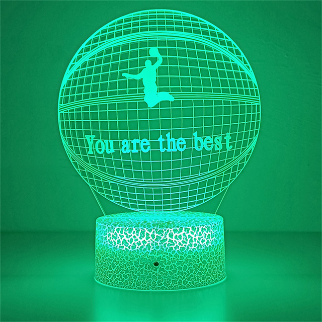 Lámpara de noche de ilusión 3d, holograma de bola de baloncesto, luz nocturna acrílica para decoración de habitación, único para dormitorio de estudiantes: Rojo / Marrón