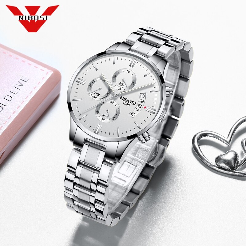 NIBOSI 2020 Top Brand New Cronografo Donna Orologio di Lusso Amante Orologio Classico Orologio Della Signora Bianco Orologi Vestito Orologio Relogio Feminino