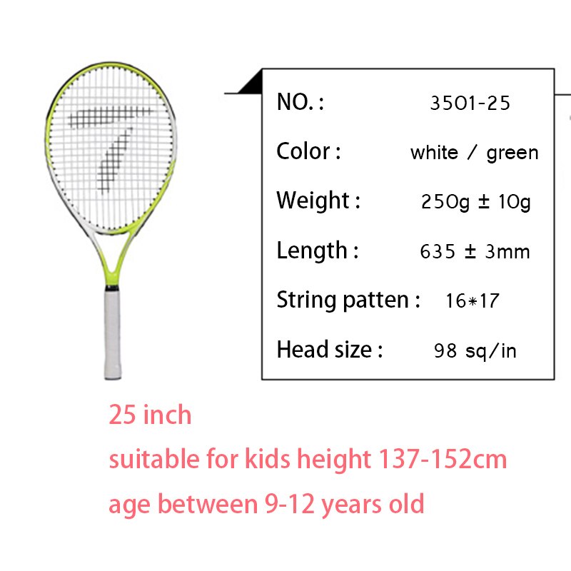 Raqueta de tenis para niños y adolescentes, accesorio grande para entrenamiento de pelota de tenis, de aluminio, con bolsa