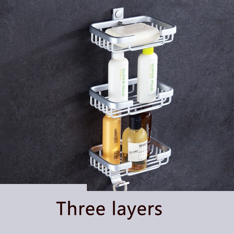 Shower Wall Soap Dish Holder, Wall Mounted Draining Soap Saver for Bathroom Tile - Rectangle Bar Soapdish with Perforation: Three layer-Silver