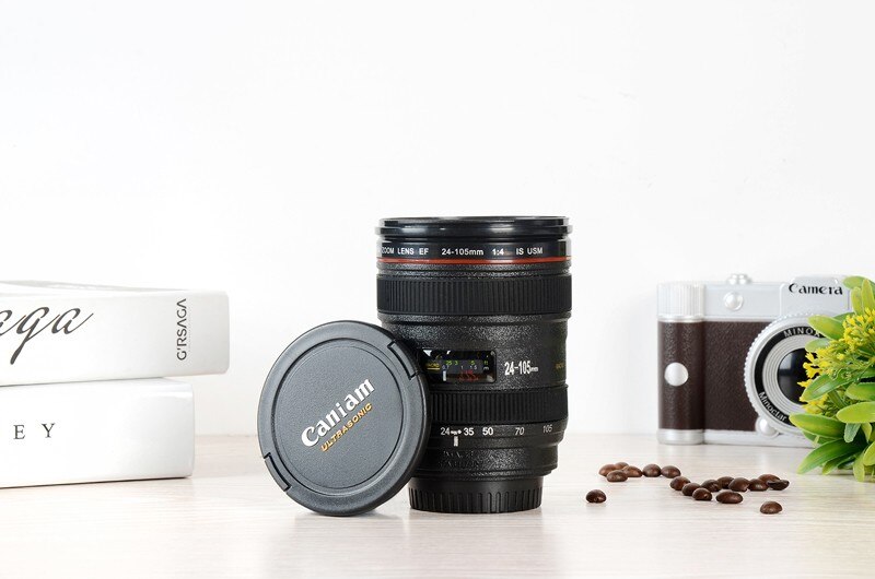 Kaffelins emulering kameramugg ölmugg vin med lock svart plastmugg&caniam logotyp muggar tazas café