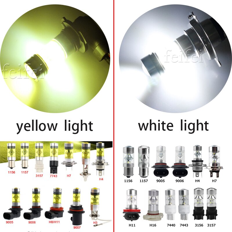 2X H8 H11 H11 9005 HB3 9006 HB4-phare antibrouillard automobile 2835 H7 H1 H3 Canbus DRL | Phare antibrouillard pour la conduite de voiture, 20 100W 12V blanc jaune
