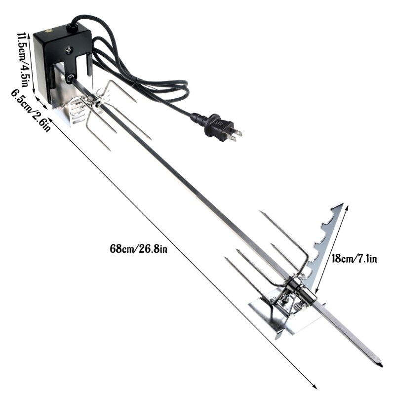 Universal Automatic Grill Rotisserie Kit with 4W Electric Motor BBQ Bracket Roaster Spit Rod Meat Fork Complete Holders N16 21