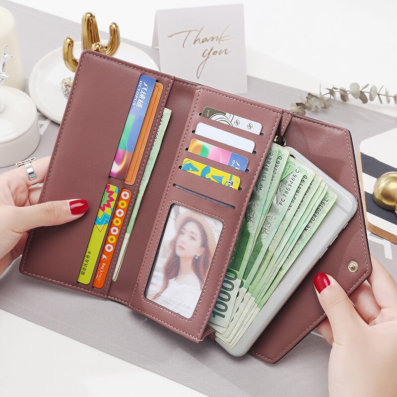 Cartera tipo sobre mate con Clip para billetes grandes para mujer,