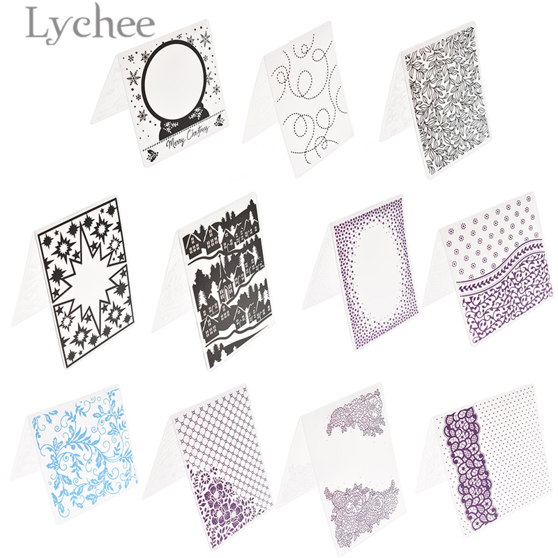Lychee Leven Bladeren Dot Huis Gebogen Plastic Embossing Map Voor Scrapbooking Diy Album Plastic Sjabloon Stempel Kaart Maken