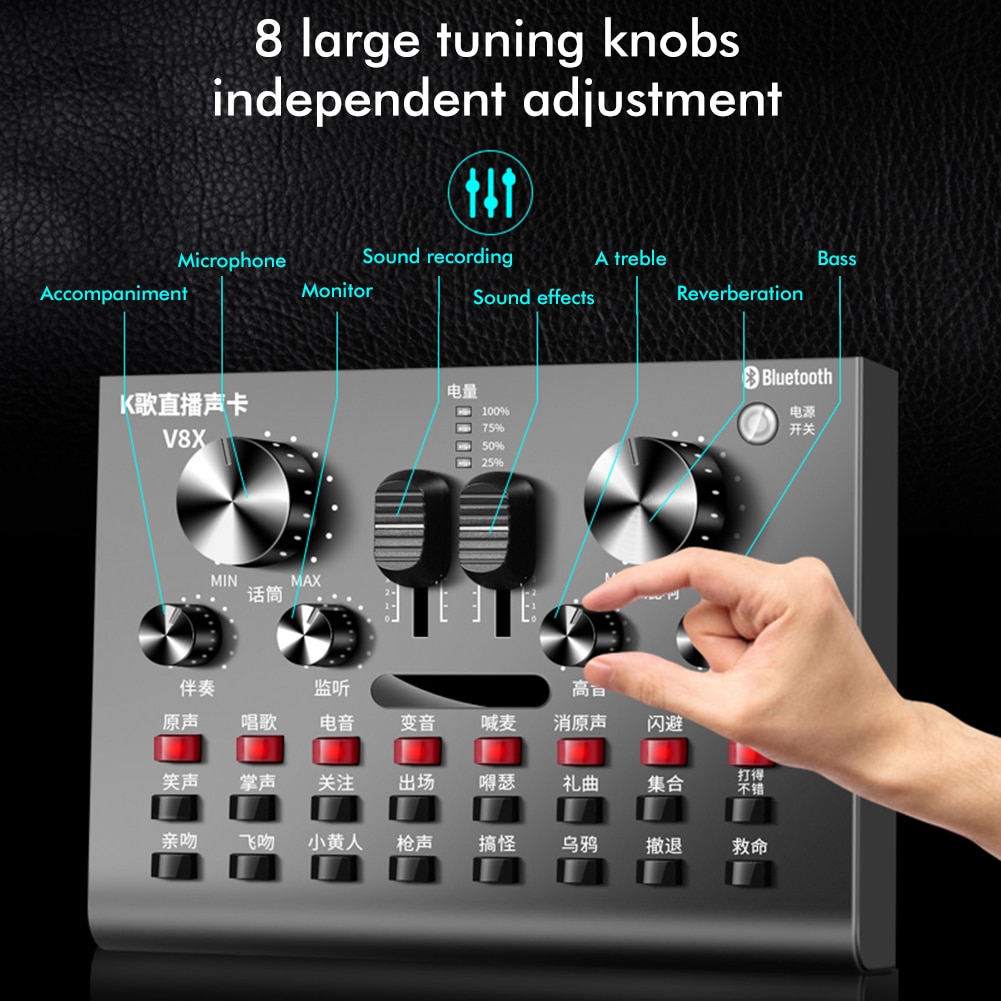 V8x External Bluetooth USB Headset Microphone Webcast Live Sound Card Streamer Live Broadcast Audio Card for Phone Computer PC