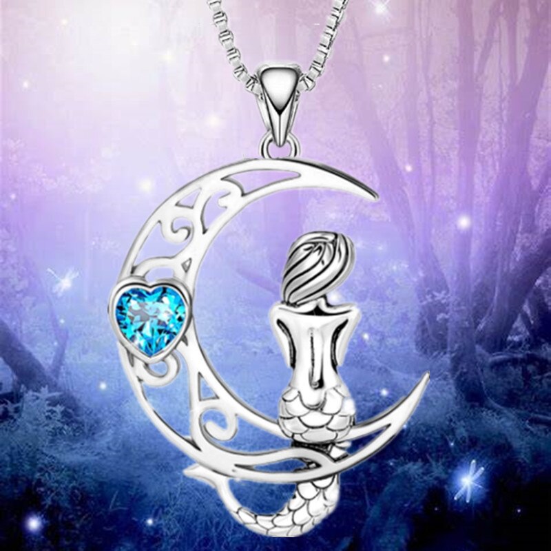 Frauen Mond Meerjungfrau Halskette Luxus Schmuck Zirkon Meerjungfrau Prinzessin Anhänger Halsketten für Frauen Geburtstag Jahrestag