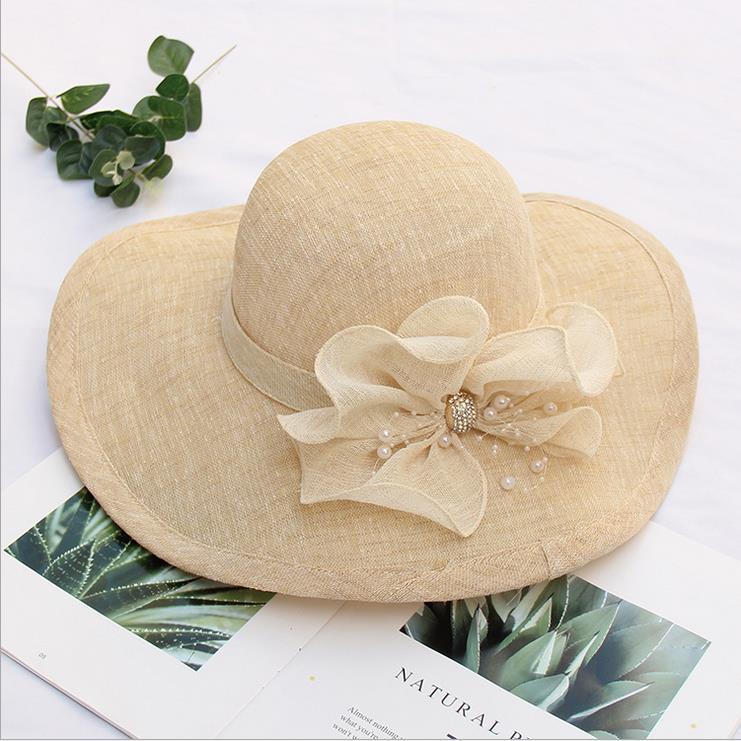 Dames Vrouwen Zomer Mode Boho Grote Floppy Opvouwbare Brede Rand Cap Zon Stro Strand Hoed: Beige