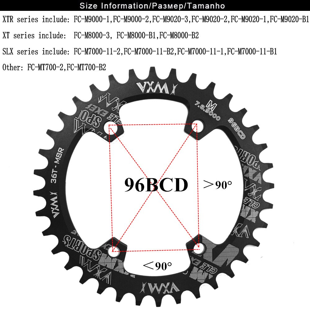 Vxm rund oval 96 bcd kædering mtb mountain bcd 96 cykel 30t 32t 34t 36t 38t kranksæt tandplade dele til  m7000 m8000 m9000