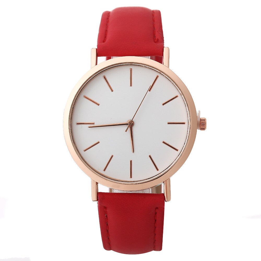 Simples Moda Mulheres Pulseira de Couro Relógio Analógico Casual Ladies Watch Quartz Rodada relógios de Pulso Relógio Feminino relogio feminino: Vermelho