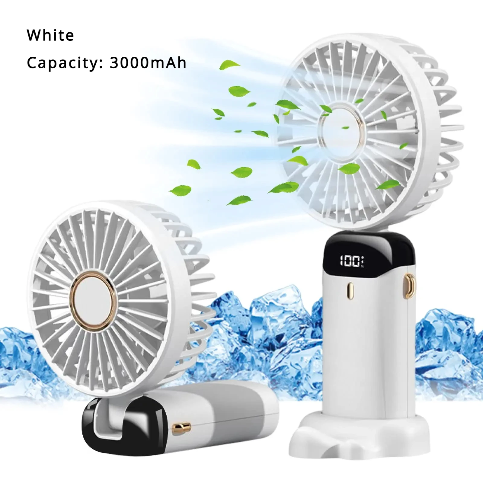 Ventilador Portátil 5000mAh Recargable 90 ° Mini aire acondicionado plegable de 5 velocidades, ventilador pequeño, enfriador de aire con pantalla digital LED: Azul