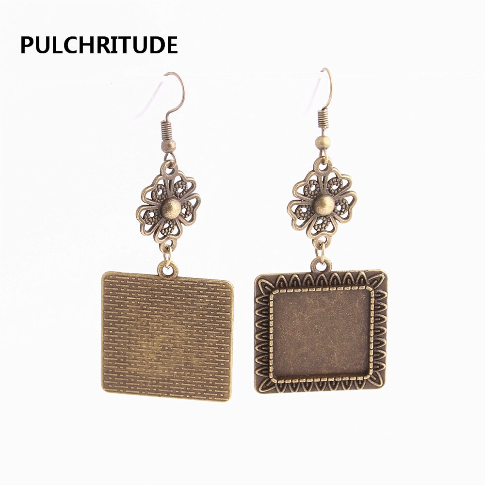 PULCHRITUDE 12pcs/lot Metal Alloy Zinc Flower Connector Fit Square 20mm Cabochon Set Pendant Earing Jewelry Making C0800