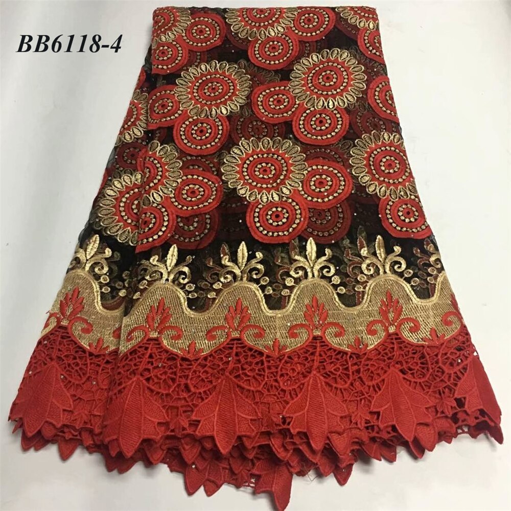 Afrikaanse Stijl Koord Netto Kant Borduurwerk Met Stenen Lady Party Gele Kleur 5 Yards: 4