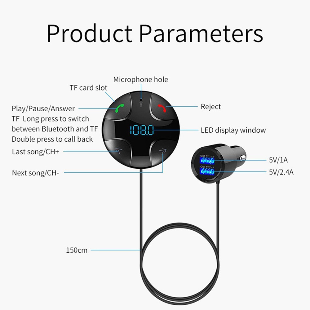 Bluetooth Fm Modulator Met Auto Fast Charger Handsfree Praten Auto Kit Zender Draadloze Autoradio Adapter MP3 Speler