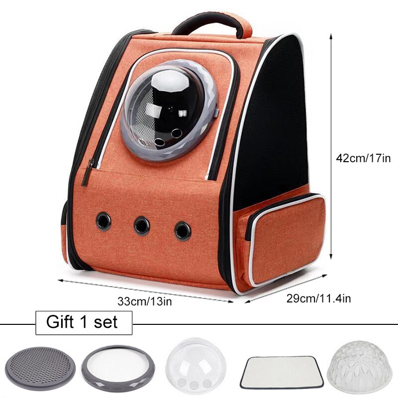 Mochila para gatos, bandolera doble de viaje transpirable, cápsula espacial, transporte para gatos, Bolso pequeño para mascotas, bolso de transporte para gatos: Orange-P2