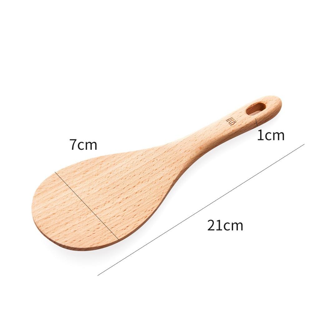 1Pc Kitchen Wooden Rice Spoon Natural Rice Paddle Non-stick Wood Rice Scoop Serving Spoon Kitchen Tools